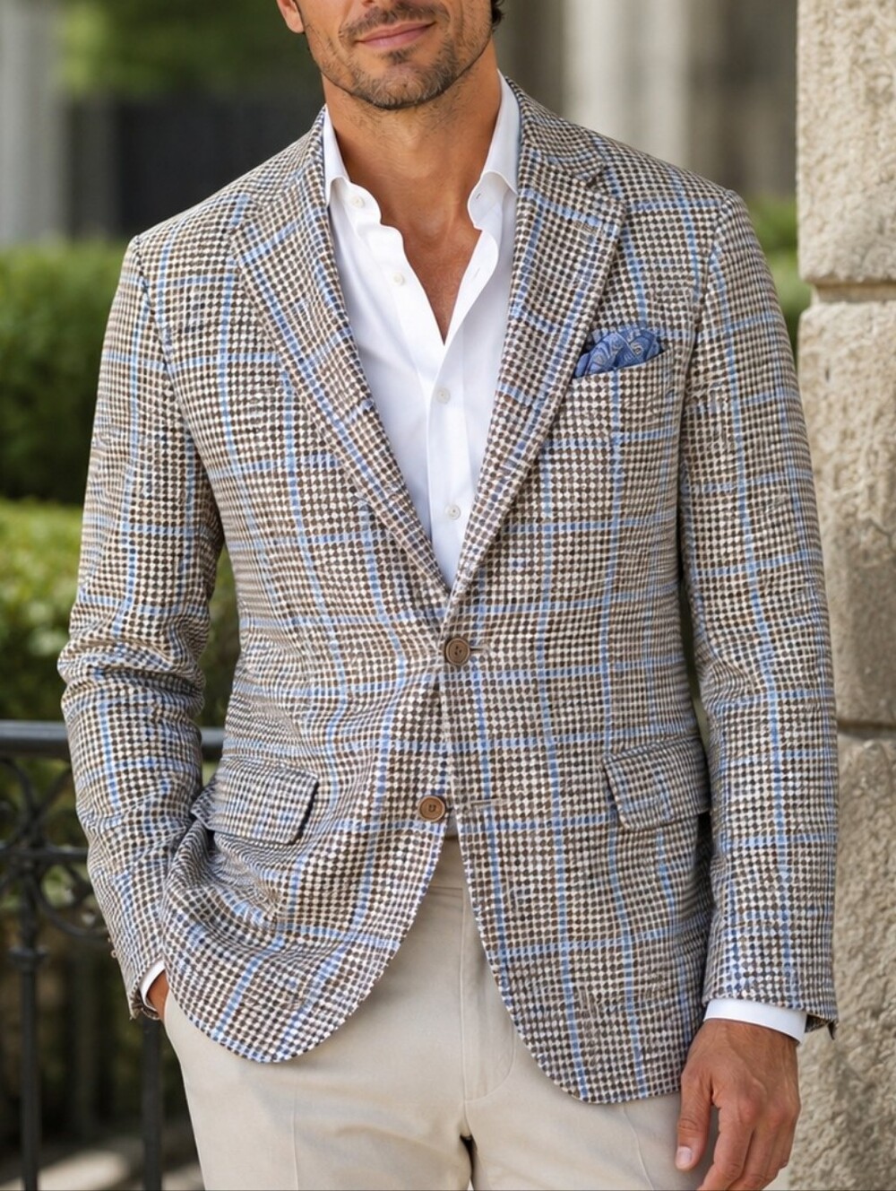 Samuelsohn Loro Piana Silk Wool Linen Houndstooth Suit Coat Sport Jacket Blazer